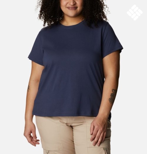 Women's Columbia Sapphire Point Short Sleeve T Shirts Navy | Plus Size CA-Z0L86